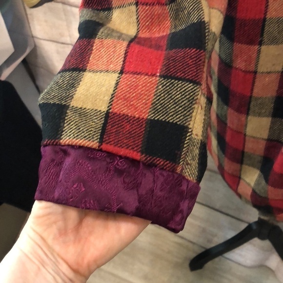 Fur Trimmed Plaid Brocade Jacket REVERSIBLE Button Down Handmade Funky Artsy - Picture 10 of 16